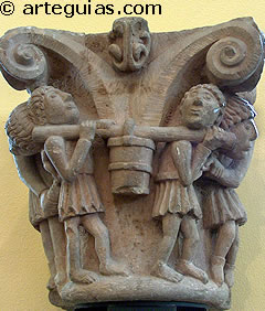 Capitel románico con hombres trabajando